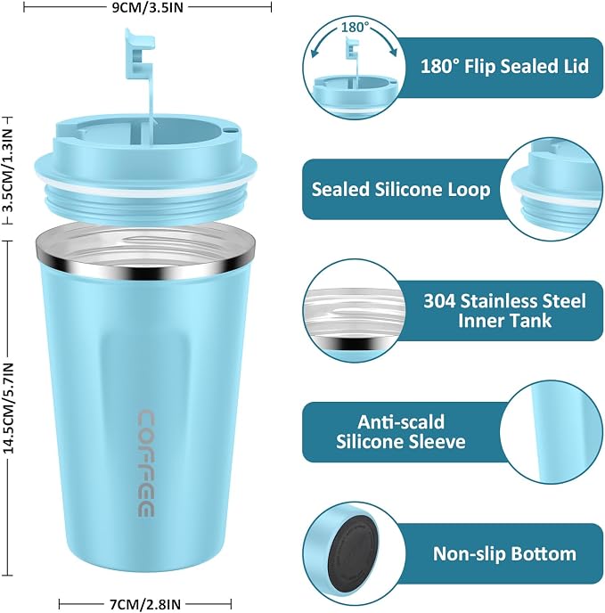 CS COSDDI 12 oz Stainless Steel Vacuum Insulated Tumbler - Coffee Travel Mug Spill Proof with Lid - Coffee Cups for Keep Hot/Ice Coffee,Tea and Beer - Image 3