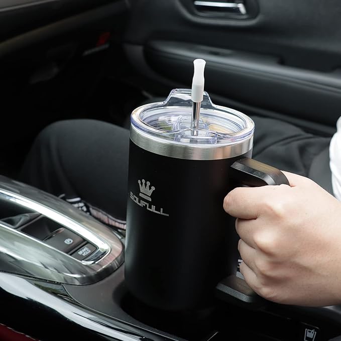 40 oz Tumbler with Handle and Straw Lid, 100% Leak-proof Travel Coffee Mug, Stainless Steel Insulated Cup for Hot and Cold Beverages, Keeps Cold for 34Hrs or Hot for 10Hrs, Dishwasher Safe (Black) - Image 8