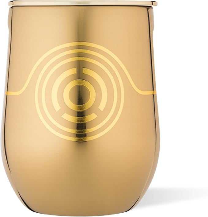 Corkcicle Stemless Insulated Wine Glass Tumbler - Beverages Cold 6 Hours & Hot 3 Hours - Stainless Steel - Easy-Grip - Summer Drinkware Gift - Keeps Drinks Ice - 12 oz - C-3PO by Corkcicle