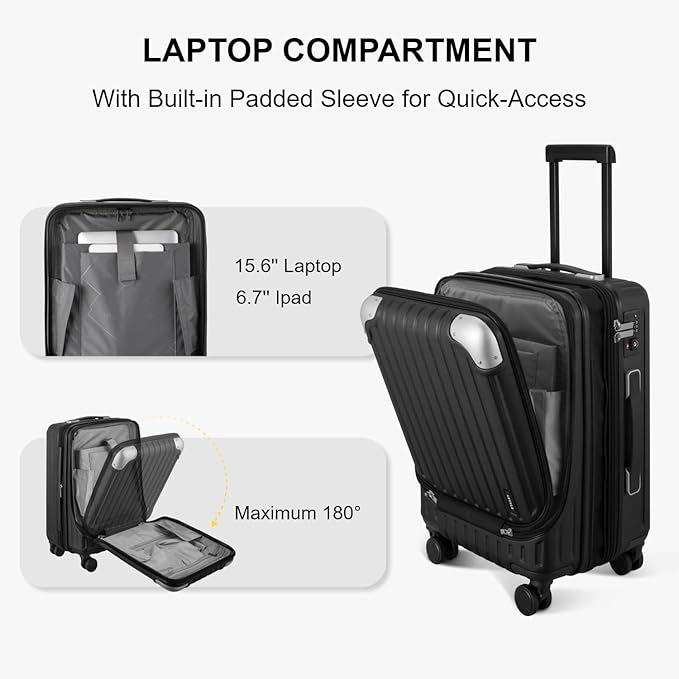 LEVEL8 Grace Carry On Luggage Airline Approved, 20 Inch Expandable Hardside - Image 3