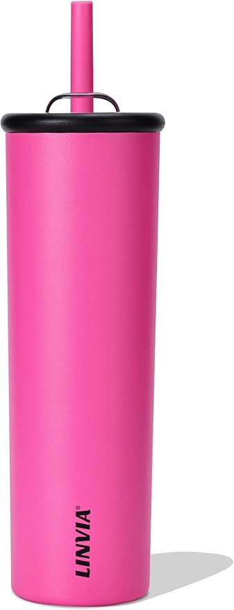 Candy Tumbler, 25 oz Insulated Stainless Steel Water Bottle, 2-in-1 Lid with Flexible Straw, BPA-Free, Cup Holder Friendly, Dishwasher Safe, Hot Pink by LINVIA