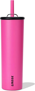 Candy Tumbler, 25 oz Insulated Stainless Steel Water Bottle, 2-in-1 Lid with Flexible Straw, BPA-Free, Cup Holder Friendly, Dishwasher Safe, Hot Pink by LINVIA