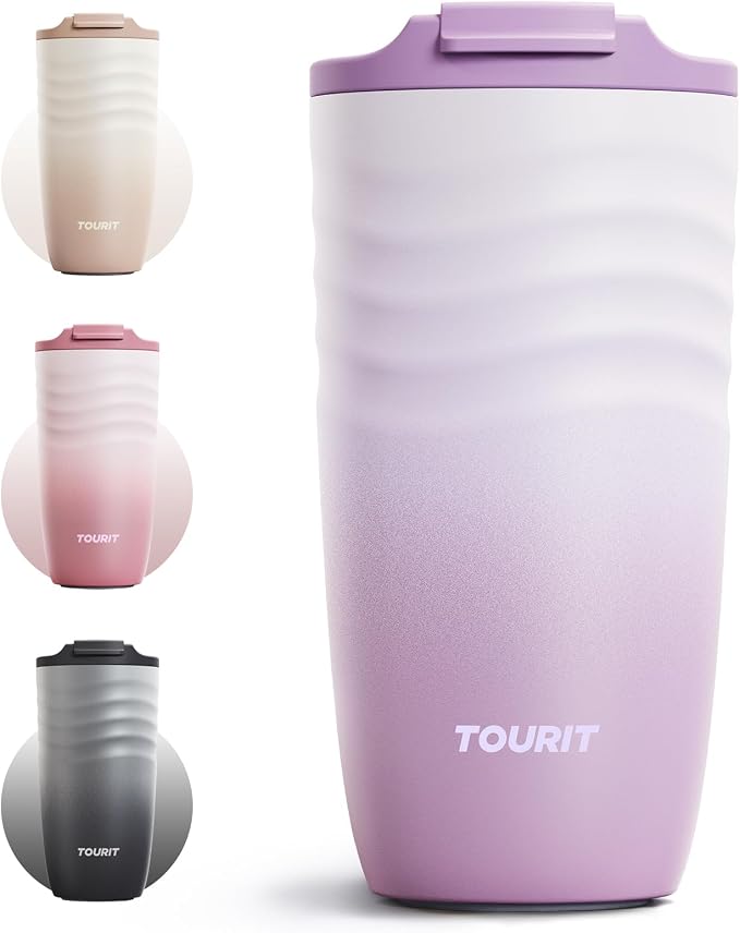 TOURIT 16 oz Travel Coffee Mug, Insulated Stainless Steel Travel Mug with Lid, Leak-Proof Double-Wall Vacuum Tumbler, Reusable Coffee Cup - Lilac by TOURIT
