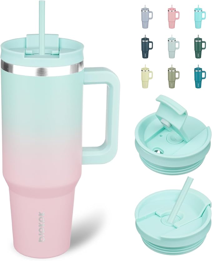 BJPKPK Tumbler With Handle And Straw 40oz Insulated Tumbler Cups With Lid Stainless Steel Travel Coffee Mug,Bubble Gum by BJPKPK