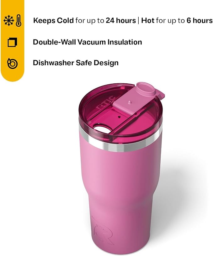 RTIC 30oz Essential Tumbler with Lid, Ceramic Lined, Insulated, Stainless Steel, Metal, Double Wall Vacuum-Insulation, Travel Cup for Iced Coffee, Tea, Hot and Cold Drink, Orchid - Image 3