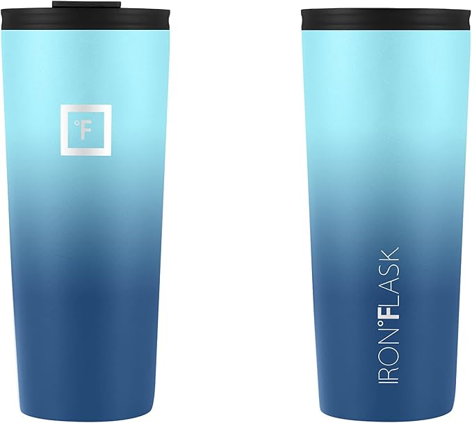 IRON °FLASK Classic Tumbler - Vacuum Insulated Stainless Steel Water Bottle, Double Walled, Drinking Cup, Insulated Travel Mug (Blue Waves, 24 oz Solid Lid) - Image 4