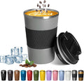 YINBAOGE Insulated Travel Coffee Mug, Spill & Leak Proof, Portable To Go Camping Stainless Steel Coffee Tumbler, Reusable Thermal Coffee Cup with Lid for Hot & Cold Drinks (Grey, 17 OZ) by YINBAOGE