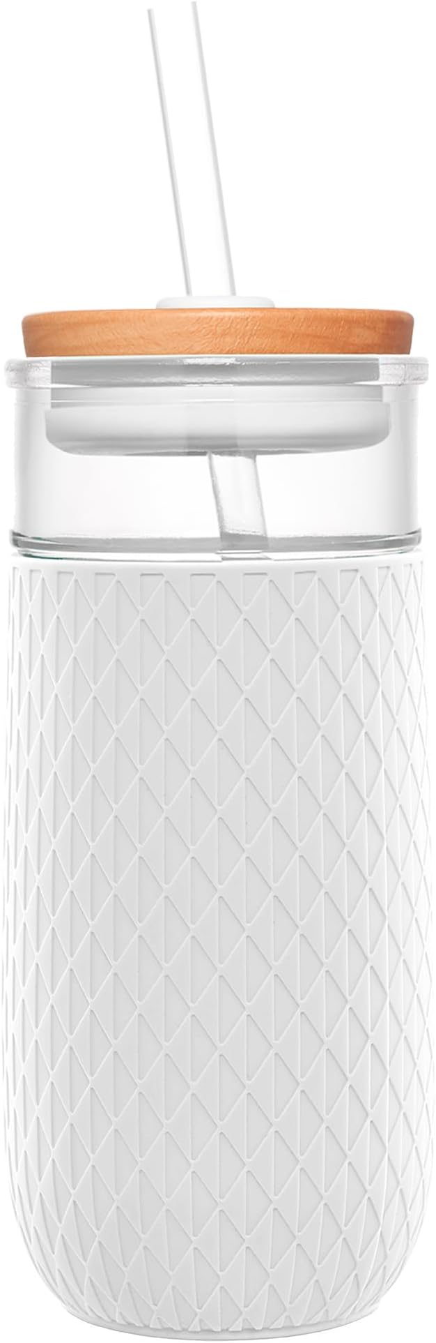 Ello Devon 18oz Glass Tumbler with Straw, Friction Fit Bamboo Wood Lid and Silicone Sleeve | Perfect for Iced Coffee, Tea, and Smoothies by Ello