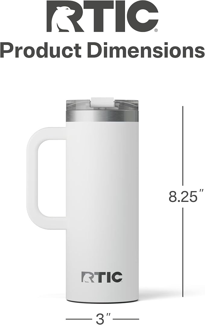 RTIC 20oz Road Trip Travel Mug with Lid and Handle, Ceramic Lined, Insulated, Stainless Steel, Metal, Double Wall Vacuum-Insulation, Portable Coffee, Tea Cup for Hot and Cold Drink, White - Image 5
