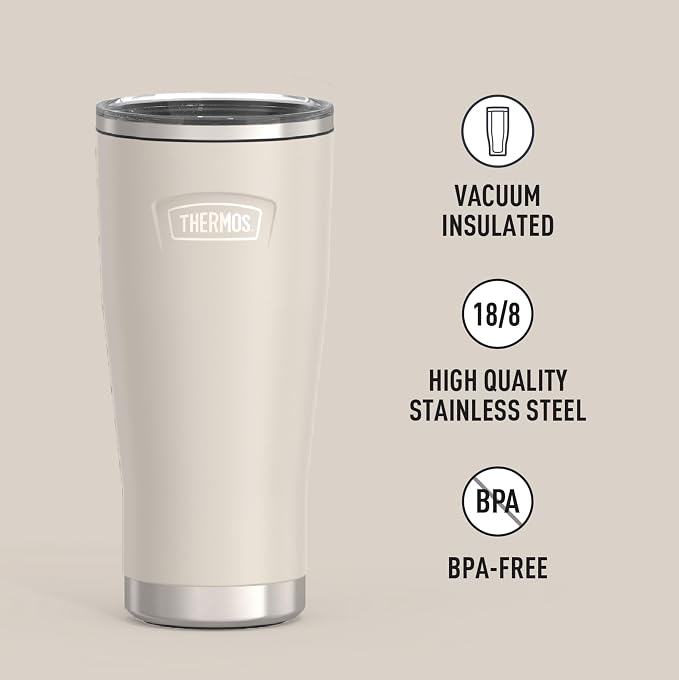 THERMOS ICON SERIES, Stainless Steel Cold Tumbler with Slide Lock, 24 Ounce, Sandstone - Image 2