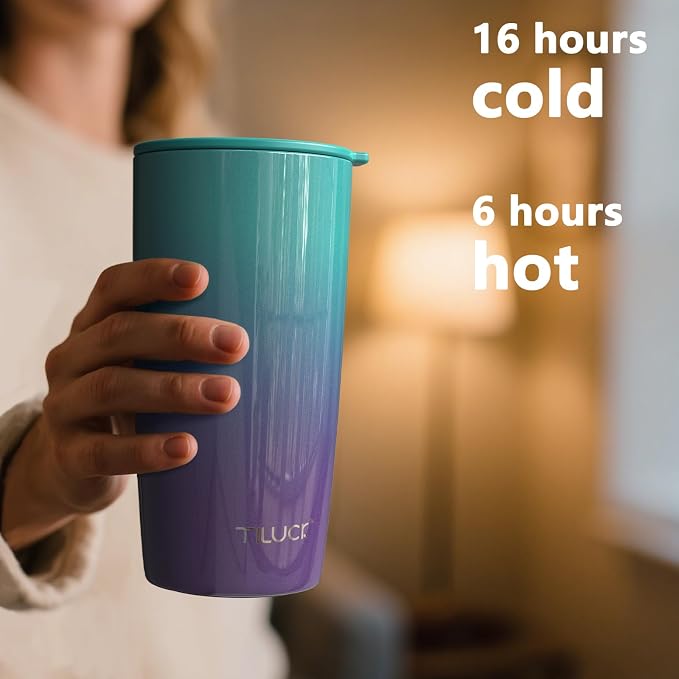TILUCK 20 oz Insulated Tumbler with BPA-Free Lid, Stainless Steel Vacuum Travel Coffee Mug, Double Wall Coffee Tumbler（20oz，GlitterBluePurple） - Image 3