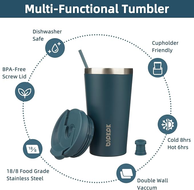 BJPKPK 18oz Stainless Steel Insulated Tumbler With lid And Straw Travel Coffee Thermal Tumblers Cup For Women And Men,Navy Blue - Image 3