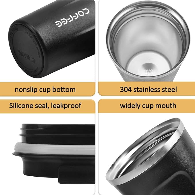 CS COSDDI 12 oz Stainless Steel Vacuum Insulated Tumbler - Coffee Travel Mug Spill Proof with Lid - coffee Cup for Keep Hot/Ice Coffee,Tea and Beer (Black) - Image 2