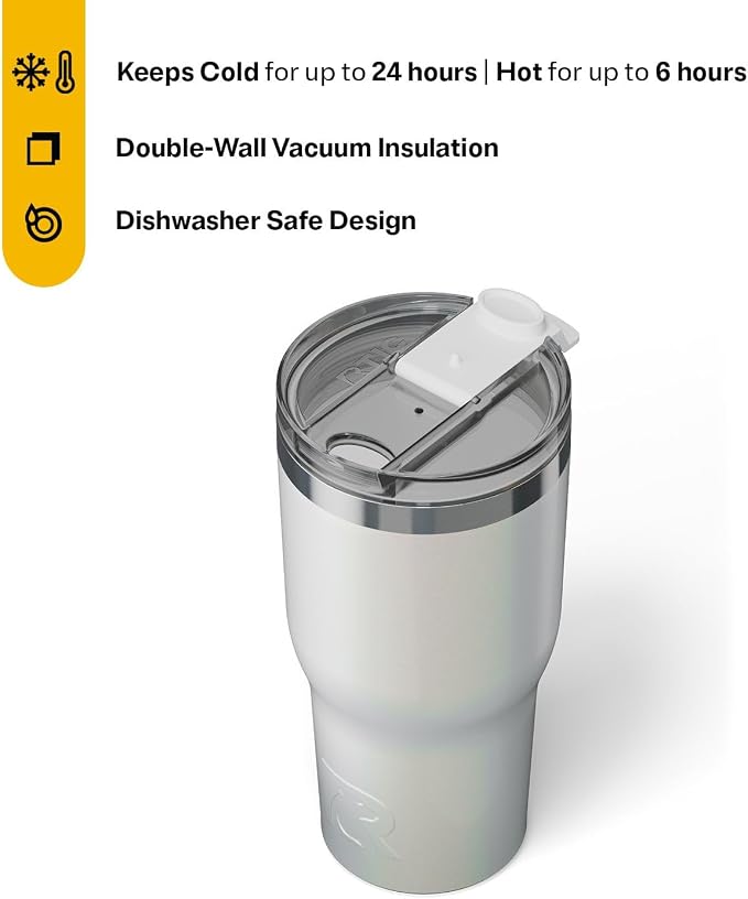 RTIC 30oz Essential Tumbler with Lid, Ceramic Lined, Insulated, Stainless Steel, Metal, Double Wall Vacuum-Insulation, Travel Cup for Iced Coffee, Tea, Hot and Cold Drink, Cool Grey Glitter - Image 3