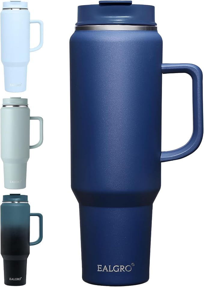 EALGRO 50 oz Tumbler with Handle, Insulated Tumblers with Lid and Straw, Large Metal Sports Water Bottle Jug, Thermal Stainless Steel Travel Coffee Mug Cup, Navy by EALGRO