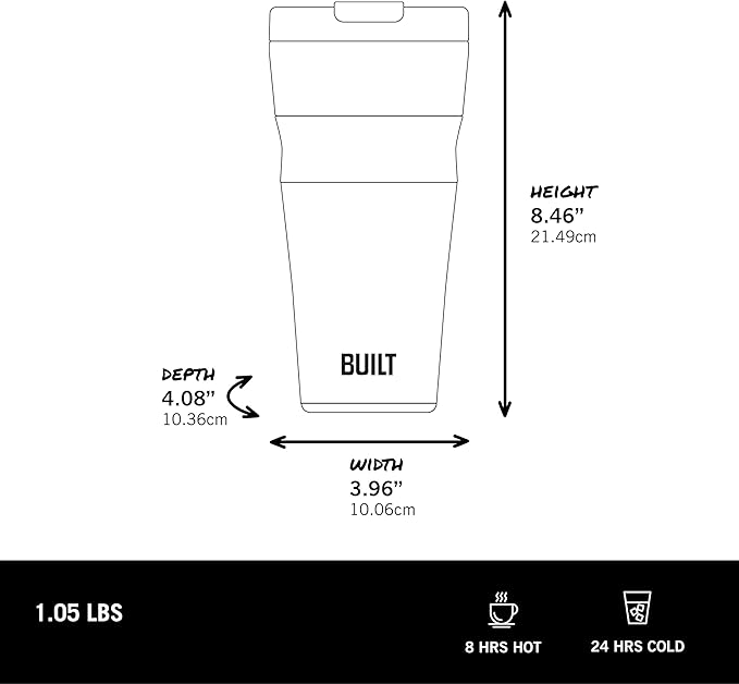 BUILT 24oz Shasta Double Wall Vacuum Insulated Stainless Steel Tumbler with Easy to Clean Flip to Open Lid, Marshmallow - Image 4