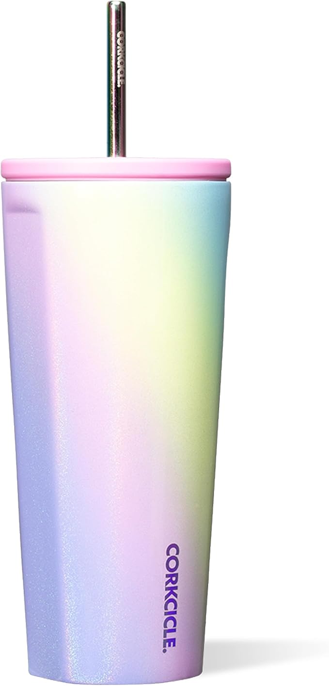 Corkcicle Cold Cup Insulated Tumbler with Straw - Keeps Drinks Cold for 12 Hours - Triple-Insulated Stainless Steel - Leak-Resistant Lid - Summer Drinkware Gift - 24 oz - Rainbow Unicorn by Corkcicle