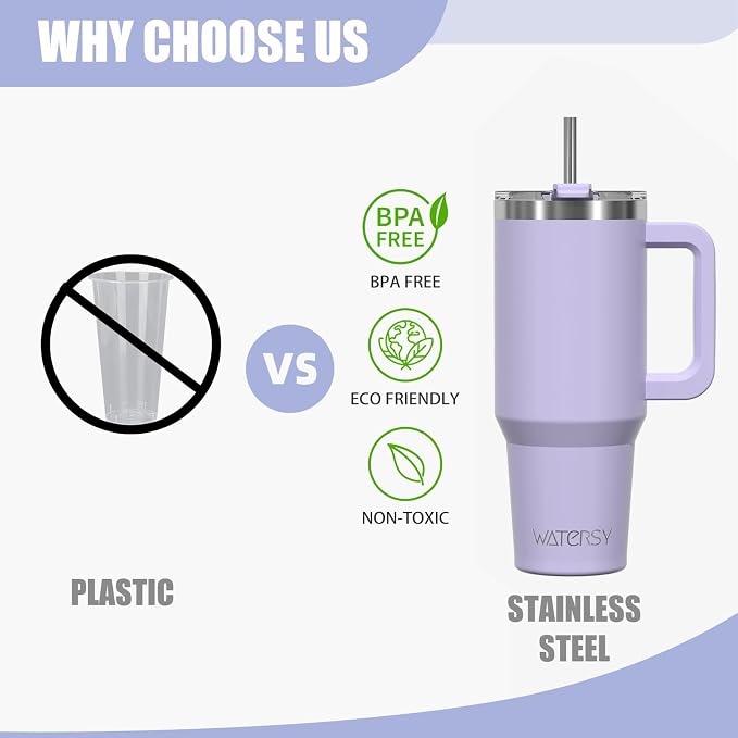 20 oz Tumbler with Handle,Tumbler with Lid and Straw,Double Wall Insulated Cup Stainless Steel Travel Mug(Cold for 34 Hours),Water Bottle for Iced Tea,Coffee,Cold Beverages(Purple) - Image 5