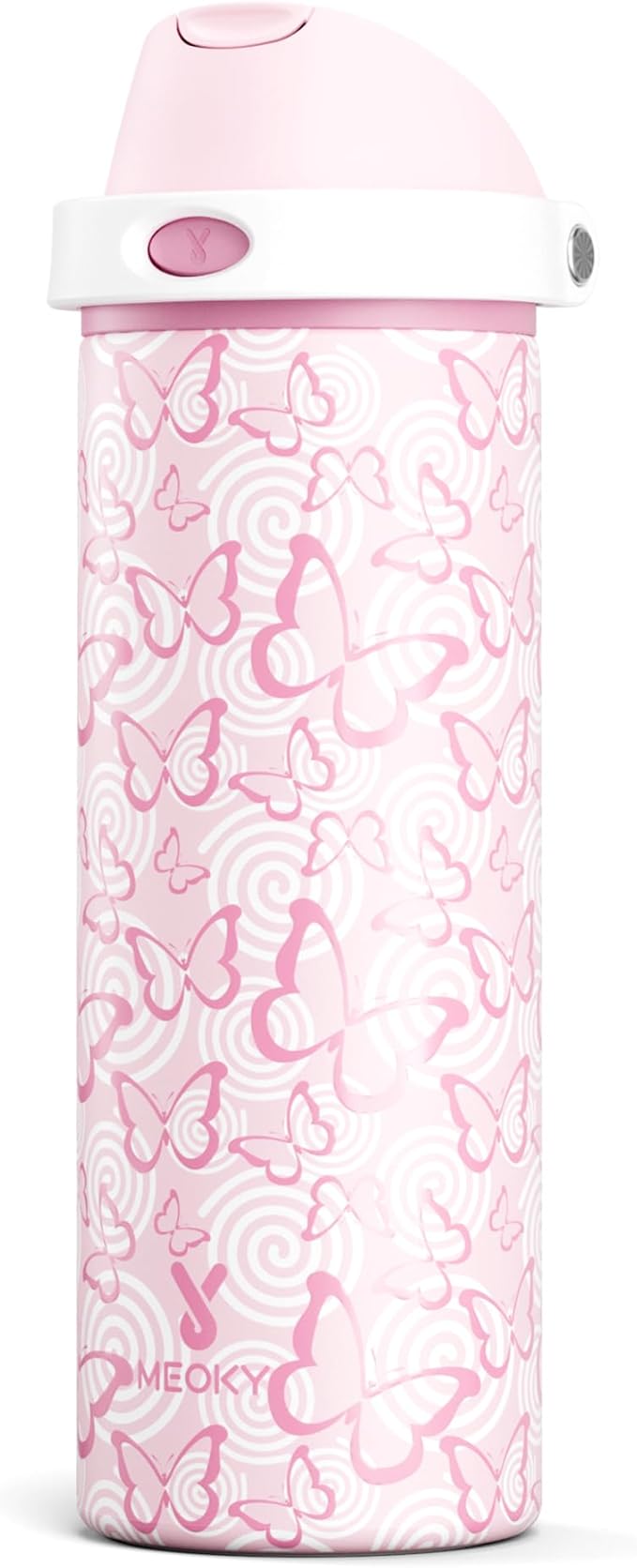 24 oz Insulated Water Bottle with Straw: Meoky Stainless Steel Metal Water Bottle with 2-in-1 Lid - Leak Proof, Cold for 24 Hours, Protective Silicone Base, BPA-Free for Sports Travel Car, Butterfly by MEOKY