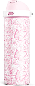 24 oz Insulated Water Bottle with Straw: Meoky Stainless Steel Metal Water Bottle with 2-in-1 Lid - Leak Proof, Cold for 24 Hours, Protective Silicone Base, BPA-Free for Sports Travel Car, Butterfly by MEOKY