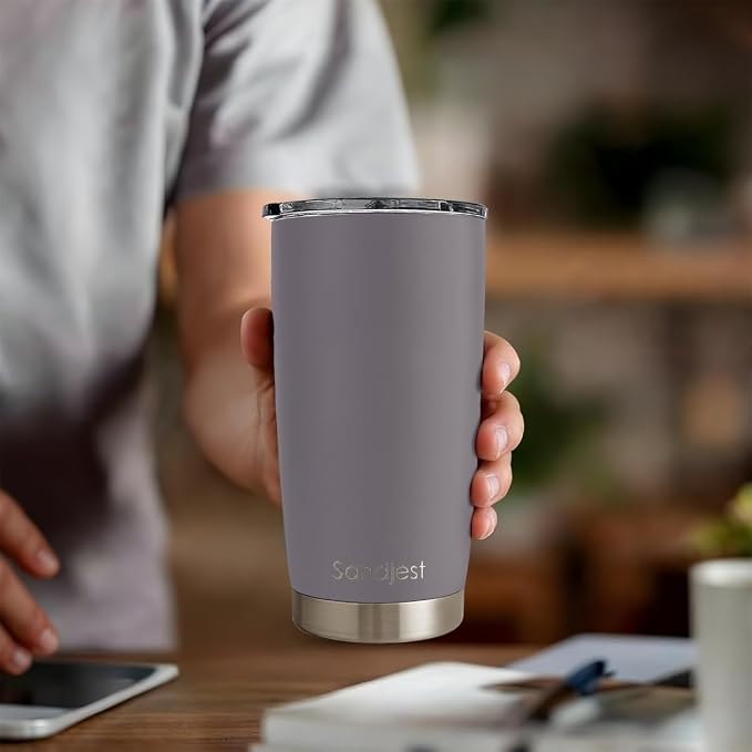 SANDJEST Gray Tumbler 20oz Stainless Steel Double Wall Vacuum Insulated, Travel Coffee Cup, Gifts for Men Women Birthday Christmas - Image 7