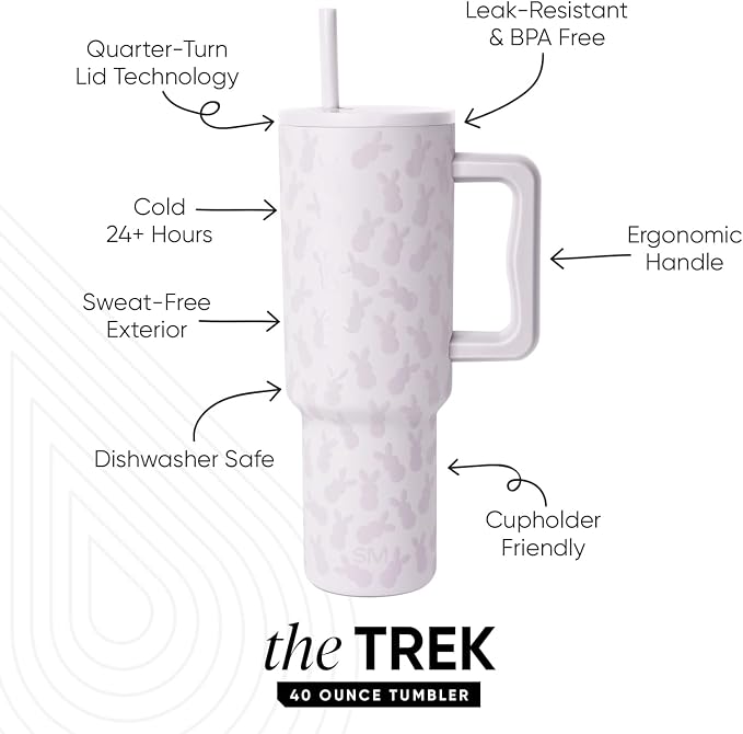 Simple Modern Easter 40 oz Trek Tumbler with Handle and Straw Lid | Cup Holder Friendly Insulated Stainless Steel Travel Mug | Easter Bunnies - Image 2