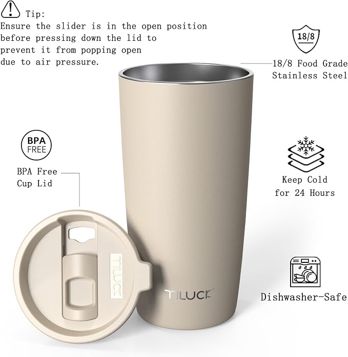 TILUCK 20 oz Insulated Tumbler with BPA-Free Lid, Stainless Steel Vacuum Travel Coffee Mug, Double Wall Coffee Tumbler（20oz，Matte MistyGray） - Image 2
