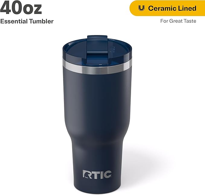 RTIC 40oz Essential Tumbler with Lid, Ceramic Lined, Insulated, Stainless Steel, Metal, Double Wall Vacuum-Insulation, Travel Cup for Iced Coffee, Tea, Hot and Cold Drink, Navy - Image 2