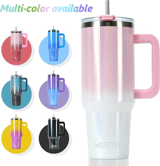 40 oz Shiny Tumbler with Handle and Straw,Stainless Steel Tumbler with Lid and Straw,Insulated Travel Mug(Cold for 34 Hours),Water Bottle for Iced Tea,Coffee (Pink) - Image 7