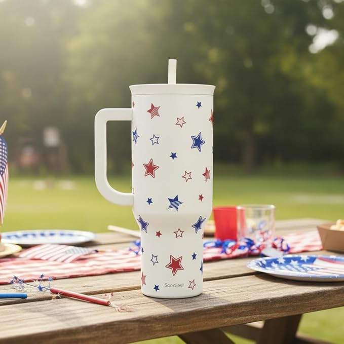 SANDJEST American Flag 40oz Tumbler with Handle and Straw, Insulated Stainless Steel Travel Coffee Mug for Women Girls, Gift Idea for Birthday Christmas 4th of July (Star) - Image 7