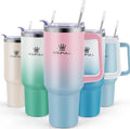 40 oz Tumbler with Handle and Straw Lid, 100% Leak-proof Travel Coffee Mug, Stainless Steel Insulated Cup For Beverages, Keeps Cold for 34Hrs or Hot for 10Hrs, Dishwasher Safe (PinkBlue) by SOUFULL