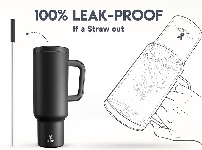 Meoky 50 oz Tumbler with Handle, Tumbler with Lid and Straw, Insulated Stainless Steel Travel Mug, 100% Leak-proof, Keeps Cold for 36 Hours or Hot for 12 Hours (Night) - Image 3