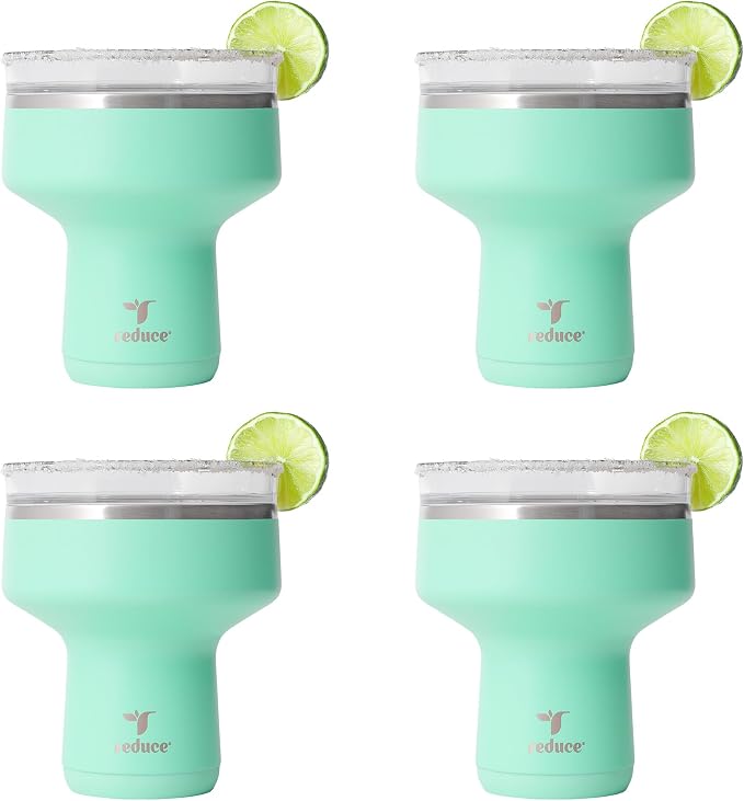 REDUCE Saltini 16oz Cocktail Tumbler - Insulated Margarita Tumbler with Lid - Keeps Drinks Cold for 10 Hours-360 Sippable Martini Glass Alternative-Shatterproof Perfect for Parties- Saltwater - 4 Pack by Reduce