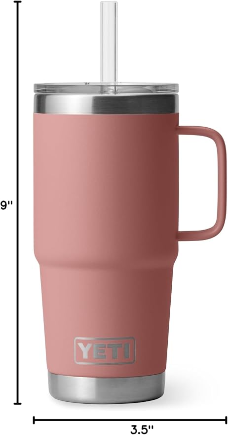 YETI Rambler 25 oz Tumbler with Handle and Straw Lid, Travel Mug Water Tumbler, Vacuum Insulated Cup with Handle, Stainless Steel, Sandstone Pink - Image 10