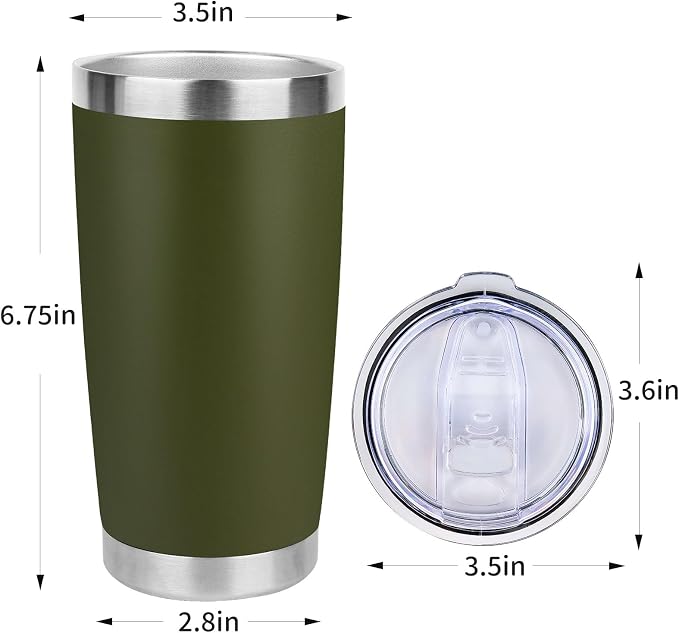 20oz Stainless Steel Tumbler Bulk with Lid, Travel Mug - Double Wall Vacuum Powder Coated Cup - Army Green, 6 Pack - Image 4