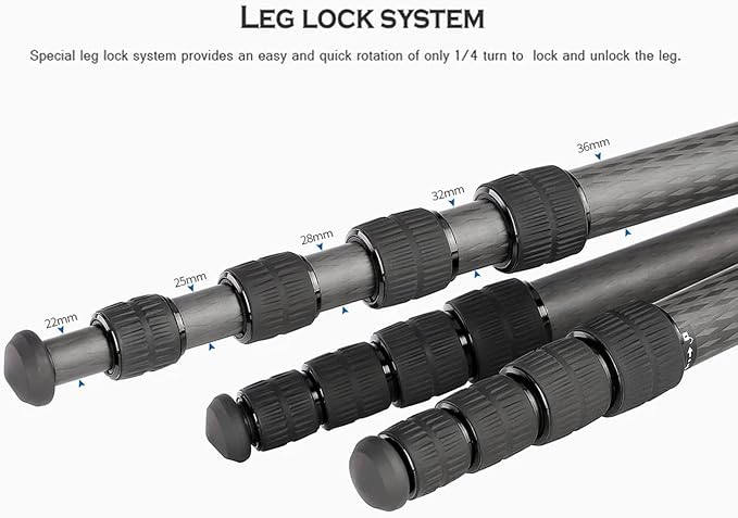 Leofoto Professional Camera Tripod, 63.7" Compact Carbon Fiber Tripod - Image 8