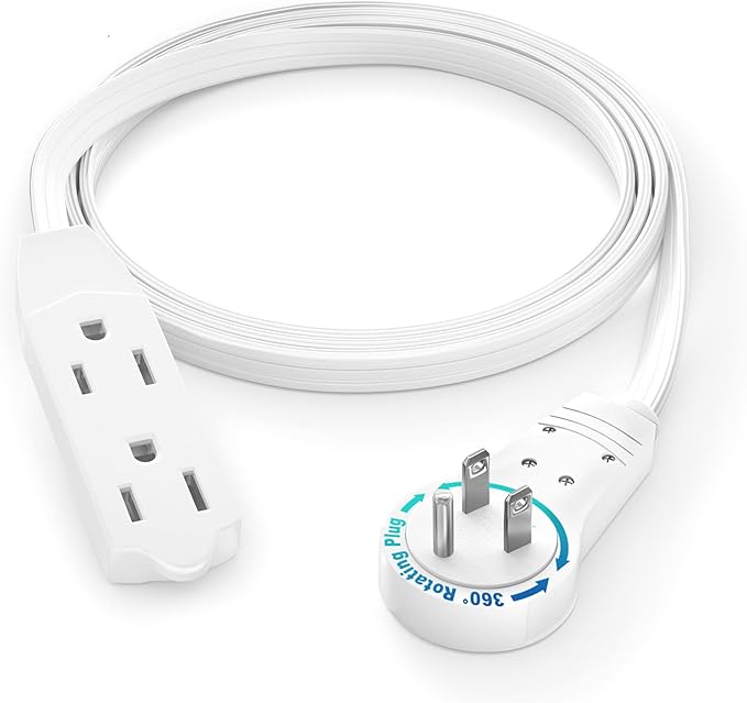 Maximm Cable 3 Ft 360° Rotating Flat Plug Extension Cord/Wire, 16 AWG Multi 3 by MaximmCable