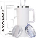 SYACOT 40 oz Tumbler with Handle and Straw Stainless Steel Insulated Tumbler Leak Proof Lid and Straw Lid Reusable Travel Mug Coffee Mug Cup Dishwasher Safe Keep Drinks Cold and Hot (Winter White) by SYACOT