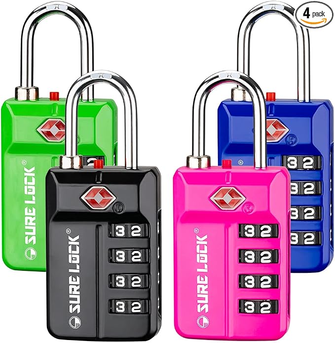 SURE LOCK TSA Approved 4-Digit Resettable Combination Luggage Locks by LOCKDEPOT