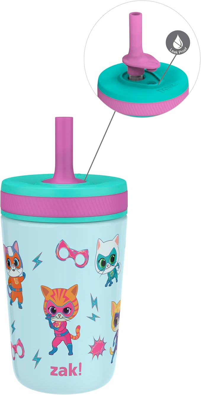 Zak Designs SuperKitties Kelso Toddler Cups For Travel or At Home, 12oz Vacuum Insulated Stainless Steel Sippy Cup With Leak-Proof Design is Perfect For Kids (Ginny, Sparks, Buddy, Bitsy) by ZakDesigns