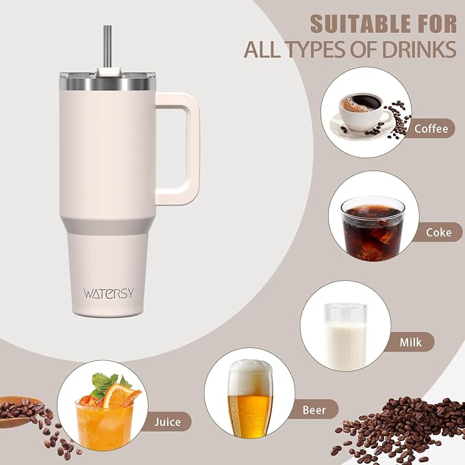 20 oz Tumbler with Handle,Tumbler with Lid and Straw,Double Wall Insulated Cup Stainless Steel Travel Mug(Cold for 34 Hours),Water Bottle for Iced Tea,Coffee,Cold Beverages(Ivory Beige) - Image 6