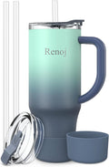 Renoj Insulated Mug 100% Leak Proof Insulated Water Bottle for Iced Coffee & Hot Drinks - Fits Car Cup Holder, Ideal Gift, 2 Straws & Silicone Boot - SnapShift Blue Gradient 32 oz by VisittheRenoj
