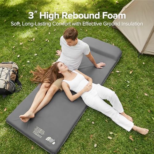 Self-Inflating Sleeping Pad for Camping, 3" Ultra-Thick Outdoor Camping Mat with Pillow & 9.5 R-Value, Insulated All-Season Foam Camping Mattress for Camping Travel Tent Car - Image 2