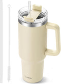 TaroKitc 40 oz Tumbler with Handle | Stainless Steel Insulated Iced Coffee Cup with Lids and Straw | Insulated Travel Mug | Keeps Drinks Cold for 34 Hours | Dishwasher Safe, BPA Free | Cream by TaroKitc