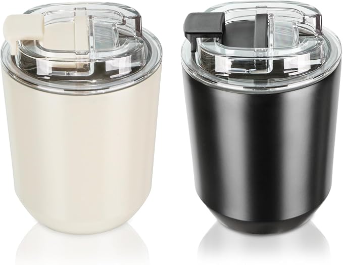 Puraville 2 Pack Insulated Tumblers with Lid, 10 oz Travel Coffee Mug Stainless Steel Vacuum Cup, Leak Proof Double Walled Coffee Tumbler for Iced and Hot Drinks, Black and Cream by Puraville