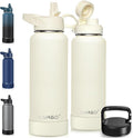 CIVAGO 40 oz Insulated Water Bottle With Straw, Stainless Steel Sports Water Flask Cup with 3 Lids (Straw, Portable Spout and Handle Lid), Double Walled Travel Thermal Canteen Mug, Cream by CIVAGO