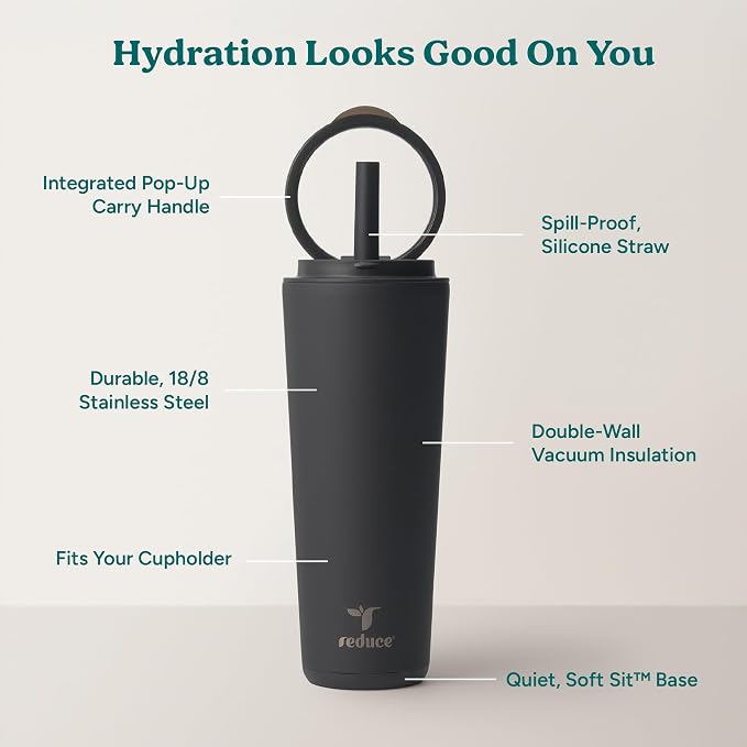 REDUCE Halo 24 oz Stainless Steel Vacuum Insulated Tumbler - Spill Proof Travel Mug with Flip Handle Lid - Keeps Drinks Cold for 32 Hrs - Dishwasher Safe - Cupholder Friendly - Phantom - Image 4