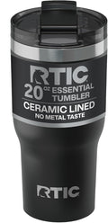 RTIC 20oz Essential Tumbler with Lid, Ceramic Lined, Insulated, Stainless Steel, Metal, Double Wall Vacuum-Insulation, Travel Cup for Iced Coffee, Tea, Hot and Cold Drink, Black by RTIC