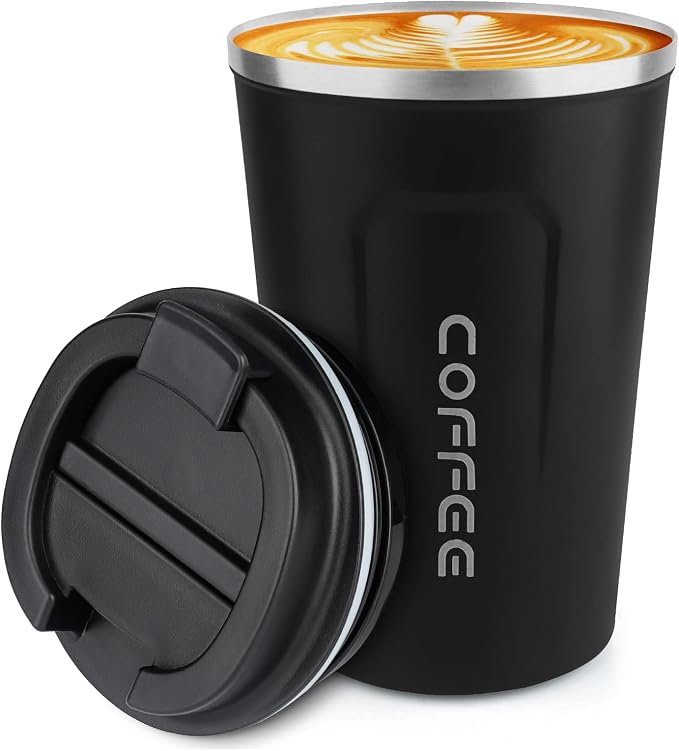 CS COSDDI 12 oz Stainless Steel Vacuum Insulated Tumbler - Coffee Travel Mug Spill Proof with Lid - coffee Cup for Keep Hot/Ice Coffee,Tea and Beer (Black) by CSCOSSDI