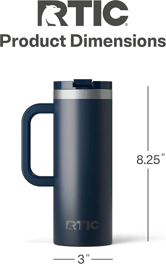 RTIC 20oz Road Trip Travel Mug with Lid and Handle, Ceramic Lined, Insulated, Stainless Steel, Metal, Double Wall Vacuum-Insulation, Portable Coffee, Tea Cup for Hot and Cold Drink, Navy - Image 5